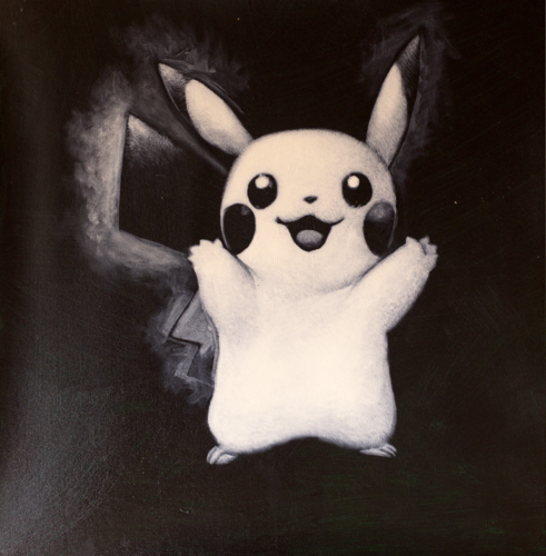 Michael Andrew Law — Untitled Sketch (Pikachu of Pokémon) — Monochrome Canvas Paintings