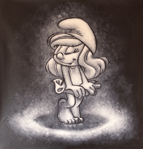 Michael Andrew Law — Untitled Sketch (Smurfette of The Smurfs) — Monochrome Canvas Paintings