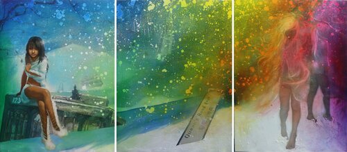 Michael Andrew Law — Untitled Triptych (Humanity - Mérode altaarstuk) — Colorful Canvas Paintings
