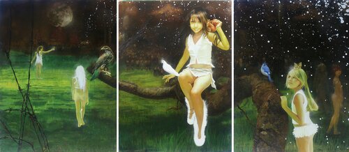 Michael Andrew Law — Untitled Triptych (Humanity - Three Studies for Figures at the Base of a Crucifixion) — Colorful Canvas Paintings