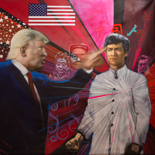 Michael Andrew Law — Untitled World Peace ( Two Americans - Modern Day Roy Lichtenstein) — Colorful Canvas Paintings