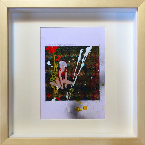 Michael Andrew Law — White Christmas Everyday Over-Painted with Tauba Auerbach effects Snowing Winter Art Edition ( Christmas Everyday Book interior published artwork ) — Unique Overpainted Wax-Pigment Lithographs ( Signed Art Edition )
