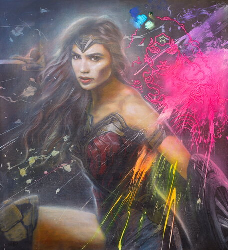Michael Andrew Law — Wonder Woman (Gal Gadot) Original Art — Exquisite Maximalism Pop | Culture Re-imagine or Recreation